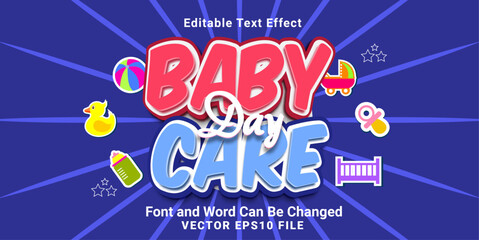 3d editable baby day care cartoon style text effect