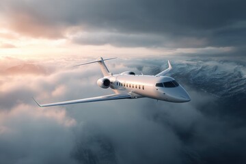 Fototapeta premium Private jet flying in the clouds close-up