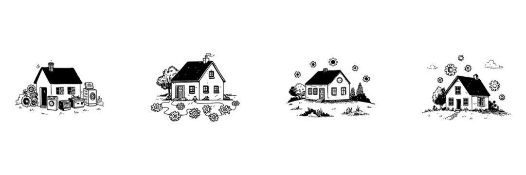 Smart Home Automation Doodle Sketch Set. Connected Devices And Iot Integration In Hand Drawn Style Collection. Home Technology And Innovation. Hand Drawn Isolated Vector Illustration