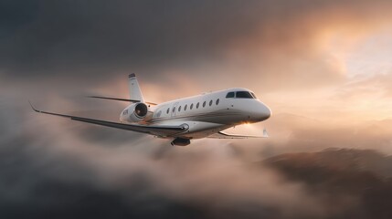 Obraz premium Private jet flying in the clouds close-up