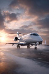Private jet flying in the clouds close-up