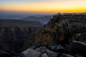Sunset landscape near Jabal Shams in Al Hajar Mountains, Oman