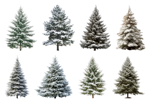 PNG Snow-covered evergreen trees collection, element set on transparent background - Powered by Adobe