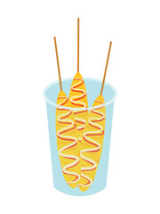 Egg roll stick in a plastic cup telur gulung Indonesian street food  vector illustration