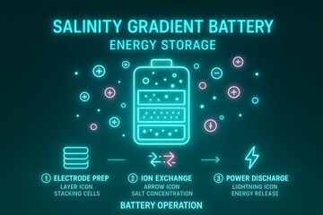 Salinity Gradient Battery Infographic for Renewable Energy Storage and Education