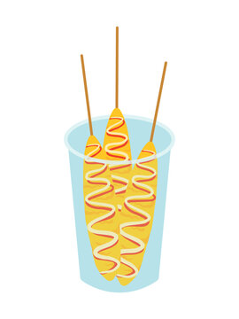 Egg roll stick in a plastic cup telur gulung Indonesian street food  vector illustration