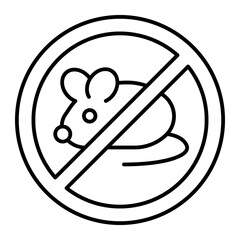 Laboratory mouse ban thin line icon, rat concept. Vector graphics. Forbidden, prohibited item sign on white background, style icon mobile or web design.