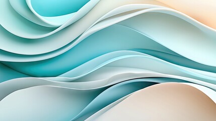 Obraz premium An abstract background with flowing, layered shapes in pastel shades of blue, white, and peach. The smooth curves create a sense of gentle movement and soft lig