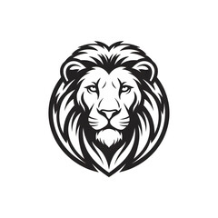 Regal Lion Portrait: An illustration showcasing a majestic lion's head, the mane radiates power and grace. The monochromatic artwork captures the king of the jungle's noble essence.