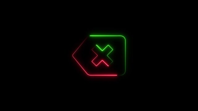 Neon Backspace Key Icon With Green And Red Light On Black