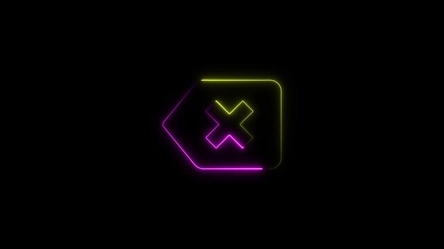Neon Backspace Key Icon With Yellow And Purple Light On Black