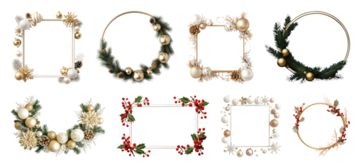 PNG Elegant festive holiday wreaths collection, element set on transparent background