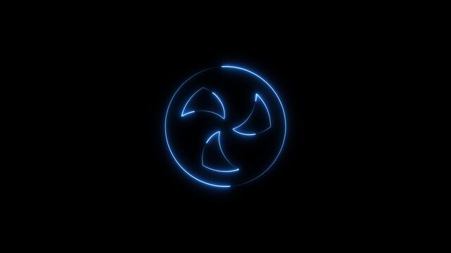 Blue neon triple comma symbol on black background Keywords: symbol, abstract, blue, neon, light