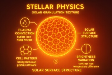 Abstract neon visualization of solar granulation and plasma structures for science and background