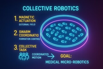 Detailed infographic of micro robots and nanobots with labeled components for science and education
