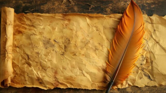 Aged parchment and quill pen for writing