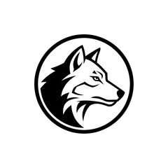 Obraz premium Wolf Silhouette: A minimalist, striking monochrome silhouette of a wolf's head, conveying strength and resilience within a circular frame.
