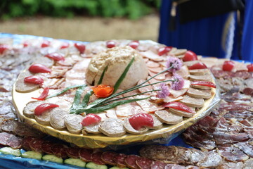 aliment, table, diners, repas, buffet, banquet, f&ecirc;te, mariage, d&eacute;licieux, c&eacute;l&eacute;bration