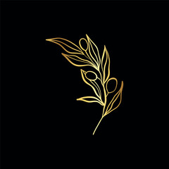 Elegant line card, gold leaf icon logo design vector