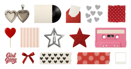 PNG Retro love-themed scrapbook element set, transparent background