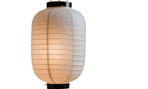 Traditional beige paper lantern, ideal for Asian-inspired gardens. Emphasizes soft diffused light for zen and festival themes.