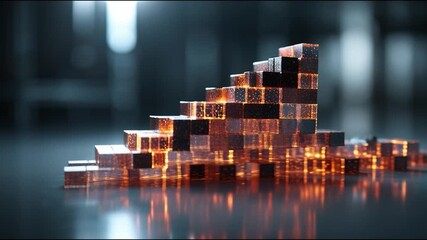 Glowing cubes abstract blocks digital art orange light metallic texture 3D render futuristic design geometric shape modern sculpture sci fi scene, glowing cube staircase metallic block architecture - Powered by Adobe