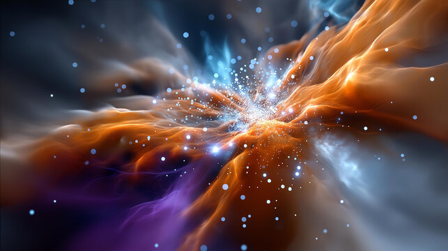 Stellar explosion with nebula colors, cosmic birth, space art, blurred background, with copy space