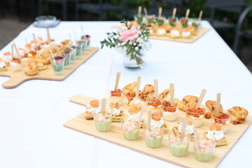 verrine, aliment, table, diners, repas, buffet, banquet, fête, mariage, délicieux, célébration