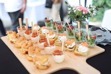 verrine, aliment, table, diners, repas, buffet, banquet, fête, mariage, délicieux, célébration
