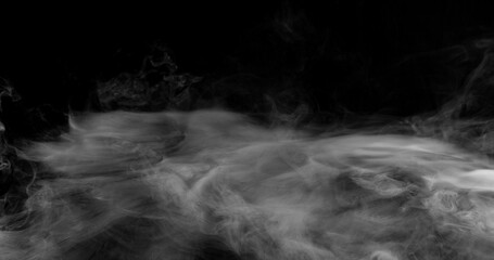 Super Slow Motion of White Surface Smoke Texture Isolated on Black Background. VFX element for overlay.