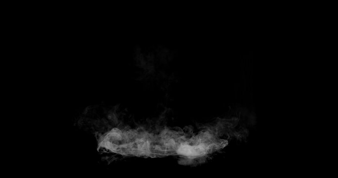 Super Slow Motion of White Rounded Smoke Texture Isolated on Black Background. VFX element for overlay.