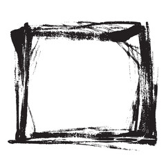 Black Grunge Square Frame with Messy Lines. Retro hand drawn frame with textured brush lines and rough distressed edges on white background. Perfect for media, posters, banners, cards and web.