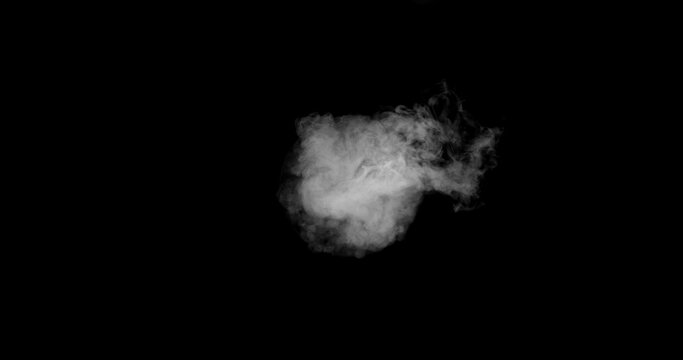 Super Slow Motion of White Rounded Smoke Texture Isolated on Black Background. VFX element for overlay.
