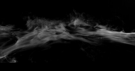 Super Slow Motion of White Surface Smoke Texture Isolated on Black Background. VFX element for overlay.