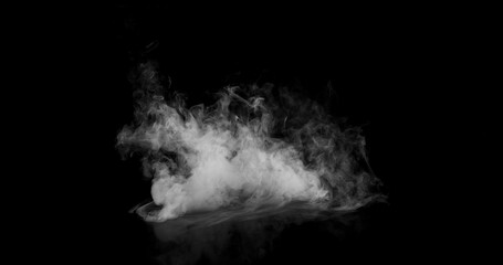 Super Slow Motion of White Rounded Smoke Texture Isolated on Black Background. VFX element for overlay.