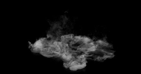 Super Slow Motion of White Rounded Smoke Texture Isolated on Black Background. VFX element for overlay.