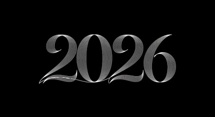 Stylish 2026 Number Design with Metallic Lines on Black Background