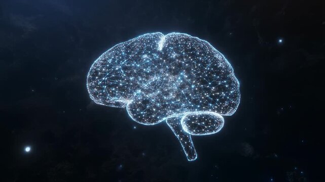 Abstract 3D Rendering of a Human Brain Network with Glowing Blue Connections neural network