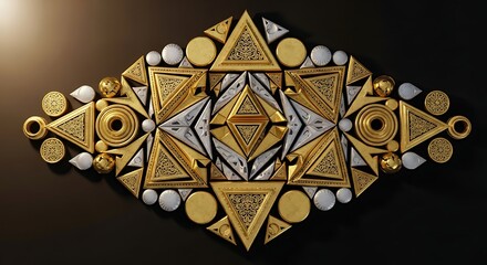 Decorative Gold and Silver Geometric Jewelry Arrangement on Dark Background
