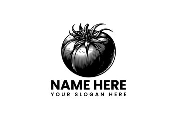 Tomato vector logo illustration with name and slogan for business fresh food branding