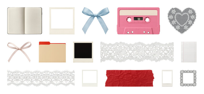 PNG Vintage scrapbook element set, transparent background