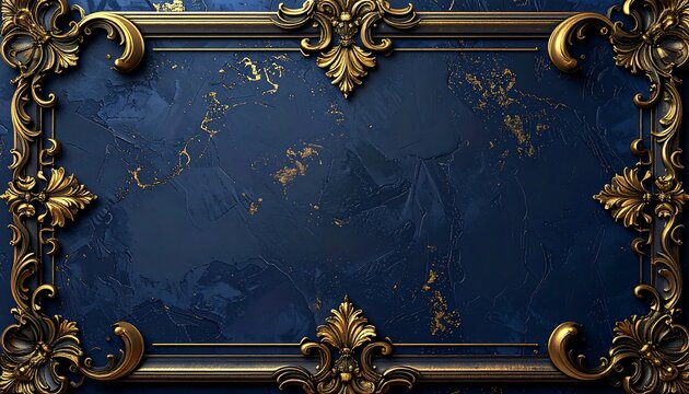 Ornate Gold Frame on Dark Blue Textured Background.