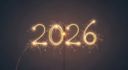 Celebratory Sparkler Numbers Displaying 2026 in Dark Night Sky