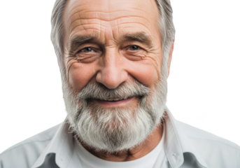 A close-up portrait of an older man with gray hair and a white beard, smiling, beard, gray, hair, man, portrait, shirt, smile, wear, white 