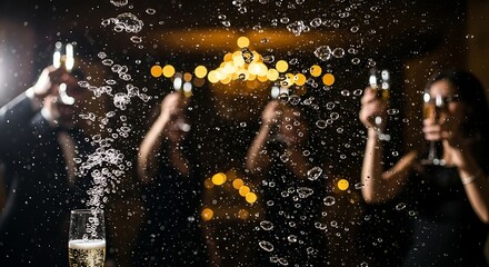 Celebrating Women Cheers Champagne Bubbles Night Party Elegant Festive Atmosphere