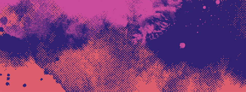 Abstract halftone ink splash background. Social media, app, UI UX, fashion brand, music label, poster design. Watercolor ink grunge vector illustration. Hand drawn texture overlay.