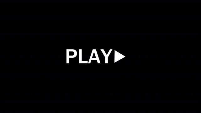  play animation Videocassette recorder (VCR) Play Animation. VHS defects, artifacts and noise. Glitches of old damaged tape cassettes. Static TV noise HD on solid background 