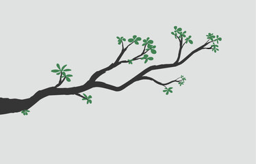 Minimal tree branch silhouette with small green leaves. Clean botanical illustration suitable for nature themes, decorative designs, backgrounds, and elegant natural elements.
