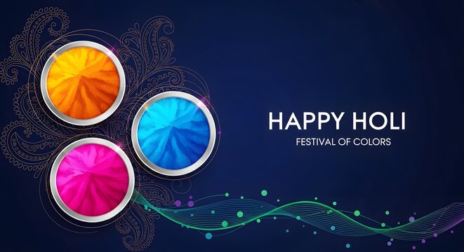 Celebrate the vibrant festival of holi with colorful powder in bowls, creating a joyful and festive atmosphere for this traditional hindu celebration