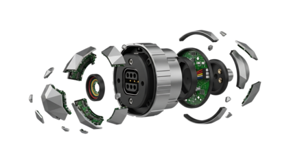 Electric motor components exploded view isolated on transparent background
